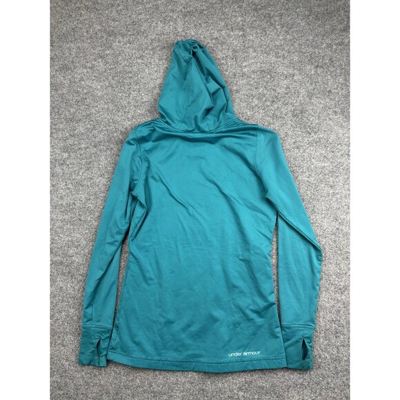 Under Armour Hoodie Womens Small Teal ColdGear Pullover Thumbholes Athletic - Picture 7 of 7